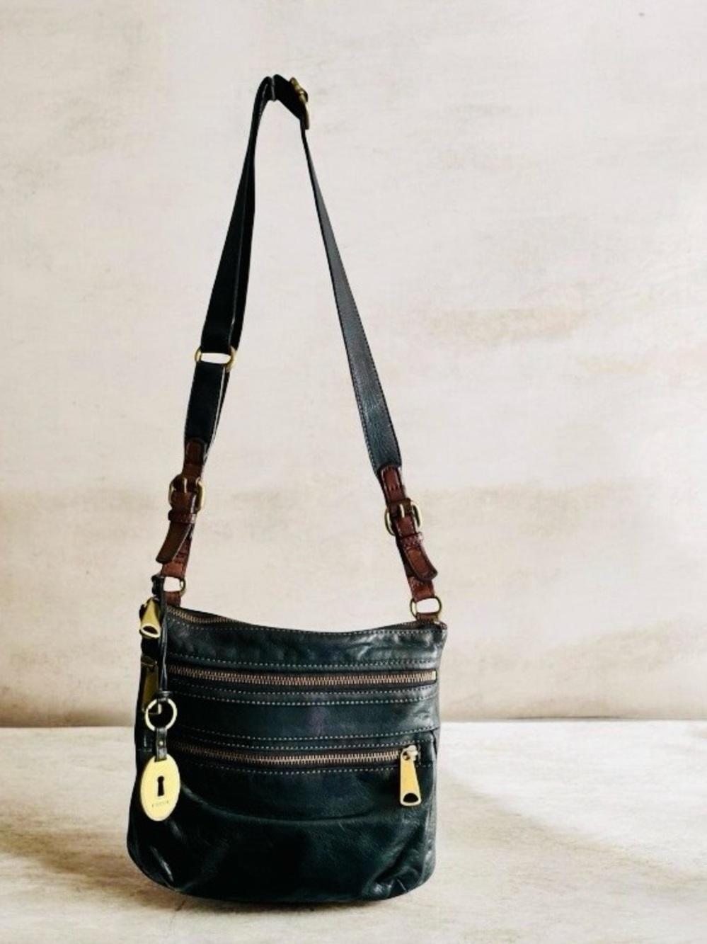 Fossil Vintage Black Bubble Leather Cross Body Bag